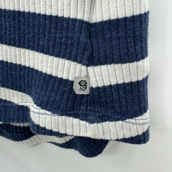 MOUNTAIN HARDWEAR Blue White Striped Keyhole Back Short Sleeve Top Size Large L - Picture 3 of 6